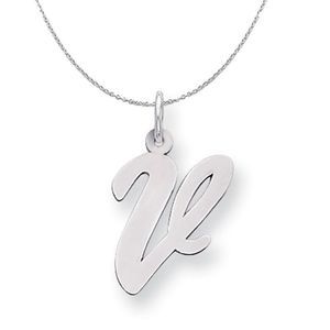 Silver Madison Collection LG Classic Script Initial V Necklace - 16 In